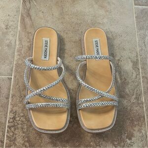 Steve Madden Silver Strappy Slide Sandals - Size 6